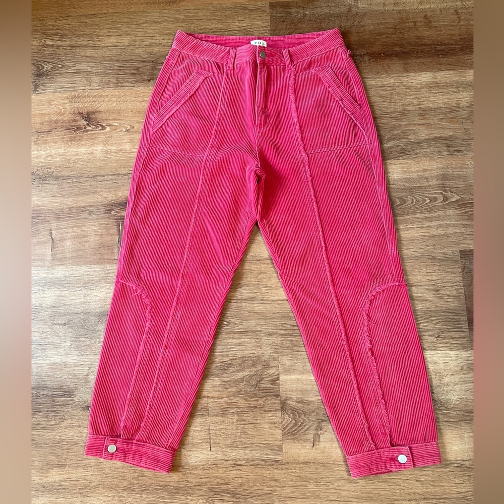 POL womens corduroy‎ pants sz large pink reverse seam cords boho joggers utility